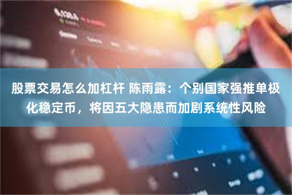 股票交易怎么加杠杆 陈雨露：个别国家强推单极化稳定币，将因五大隐患而加剧系统性风险
